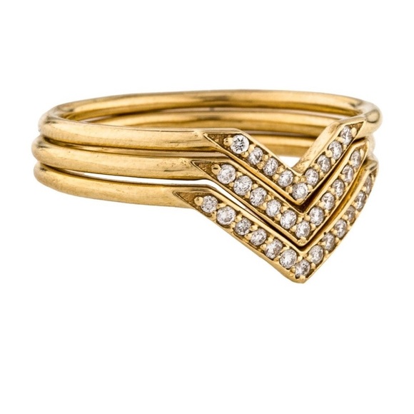 Sydney Evan 14K Gold Stacking Chevron Rings with Diamonds - Picture 1 of 5